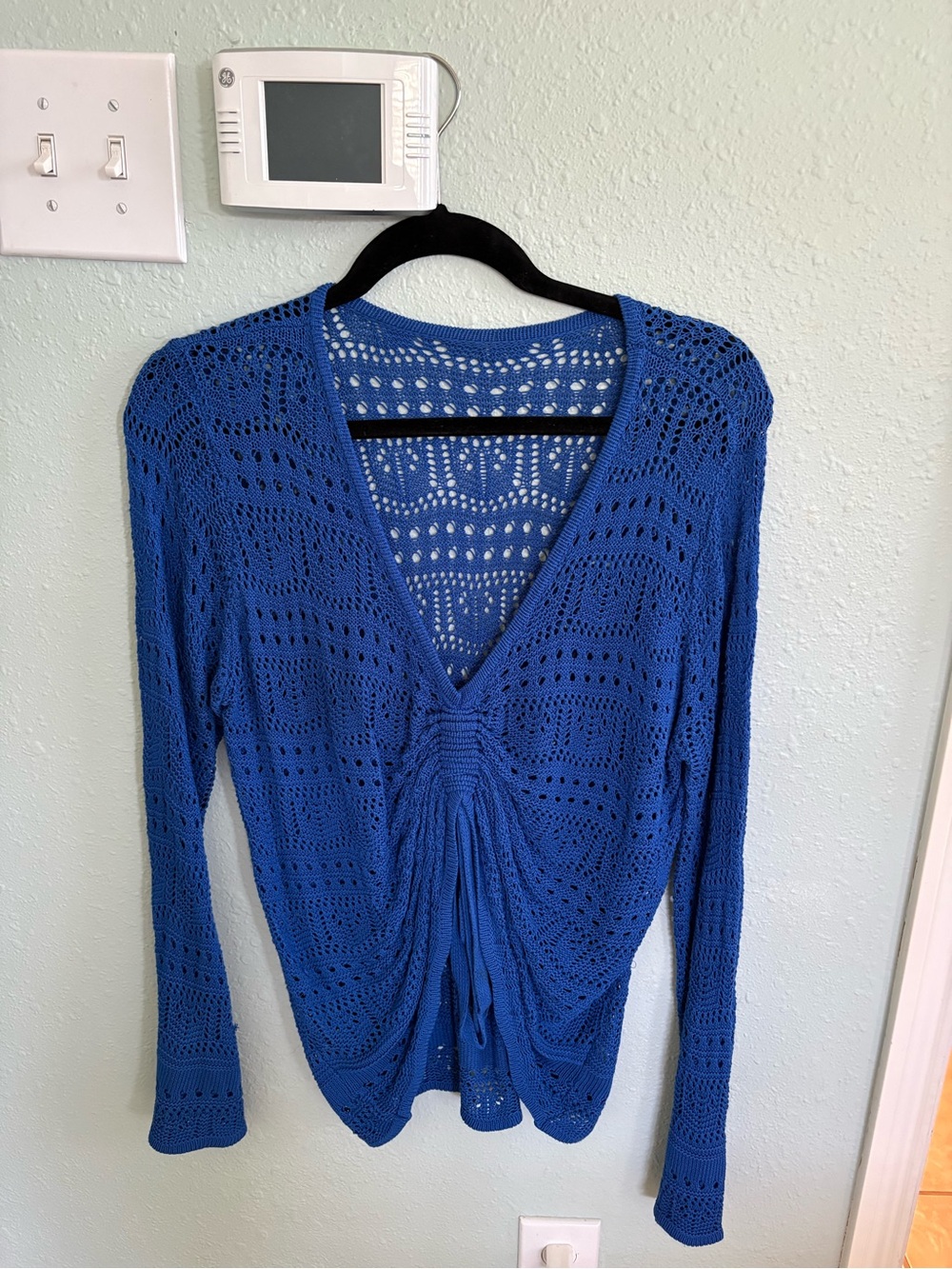 Urban Outfitters Royal Blue Open-Knit V-Neck Sweater
